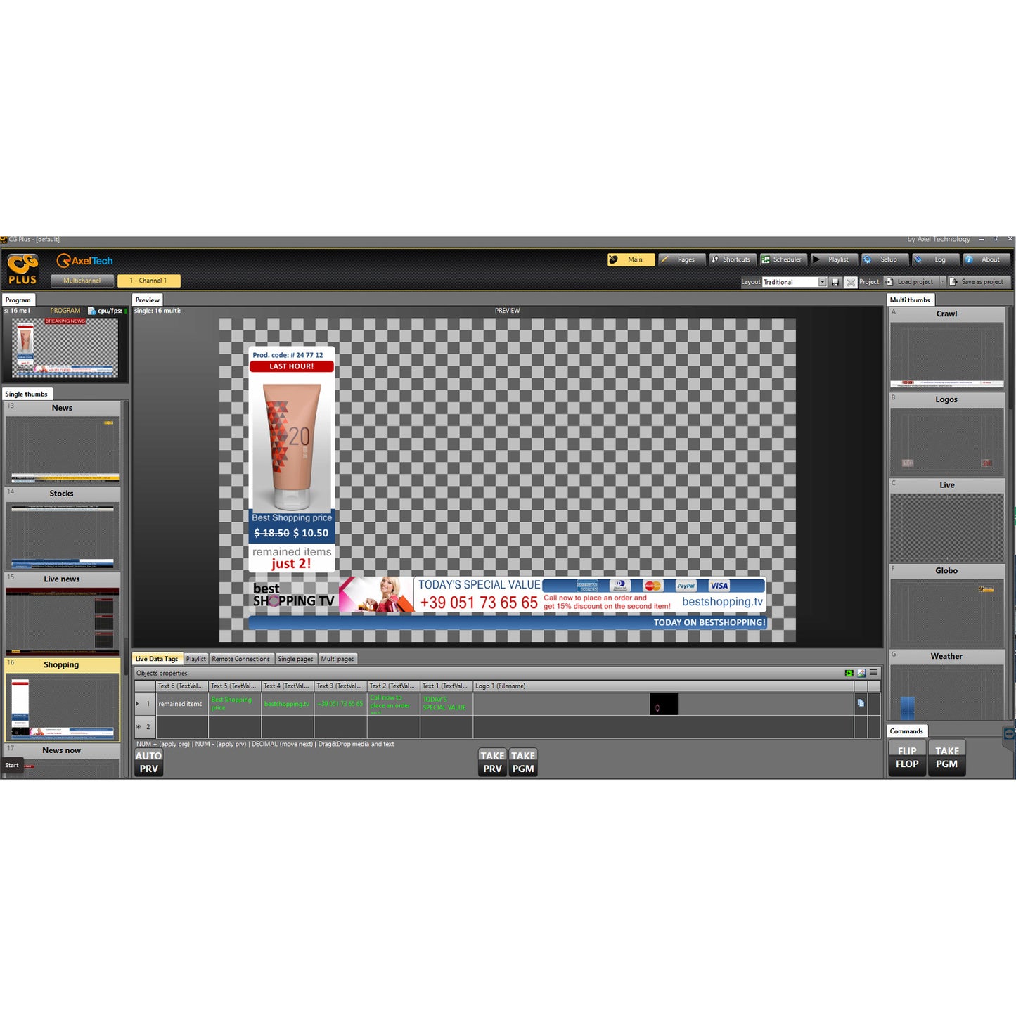 Axel CG Plus Broadcast Graphics Software - 2-Channel License
