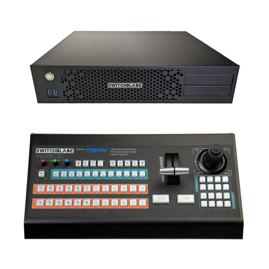 Switchblade LPU2 12-channel 2U Production Switcher with vMix Pro and VMC12 PRO Control Panel.