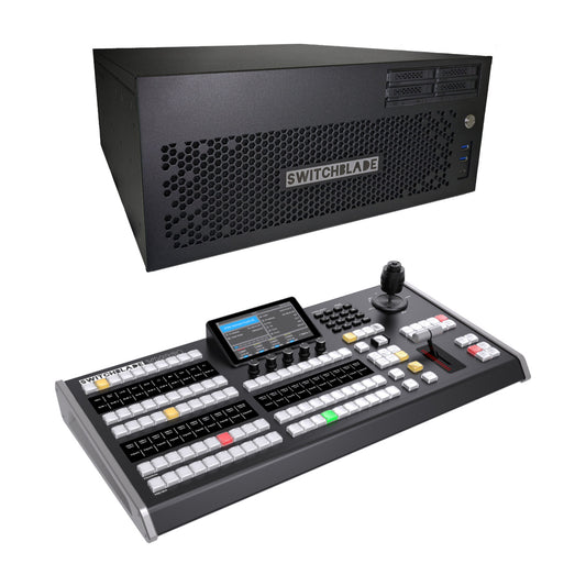 Switchblade LPU4 4U vMix 4K 16-channel SDI Production Switcher with VMC20 Control Surface.