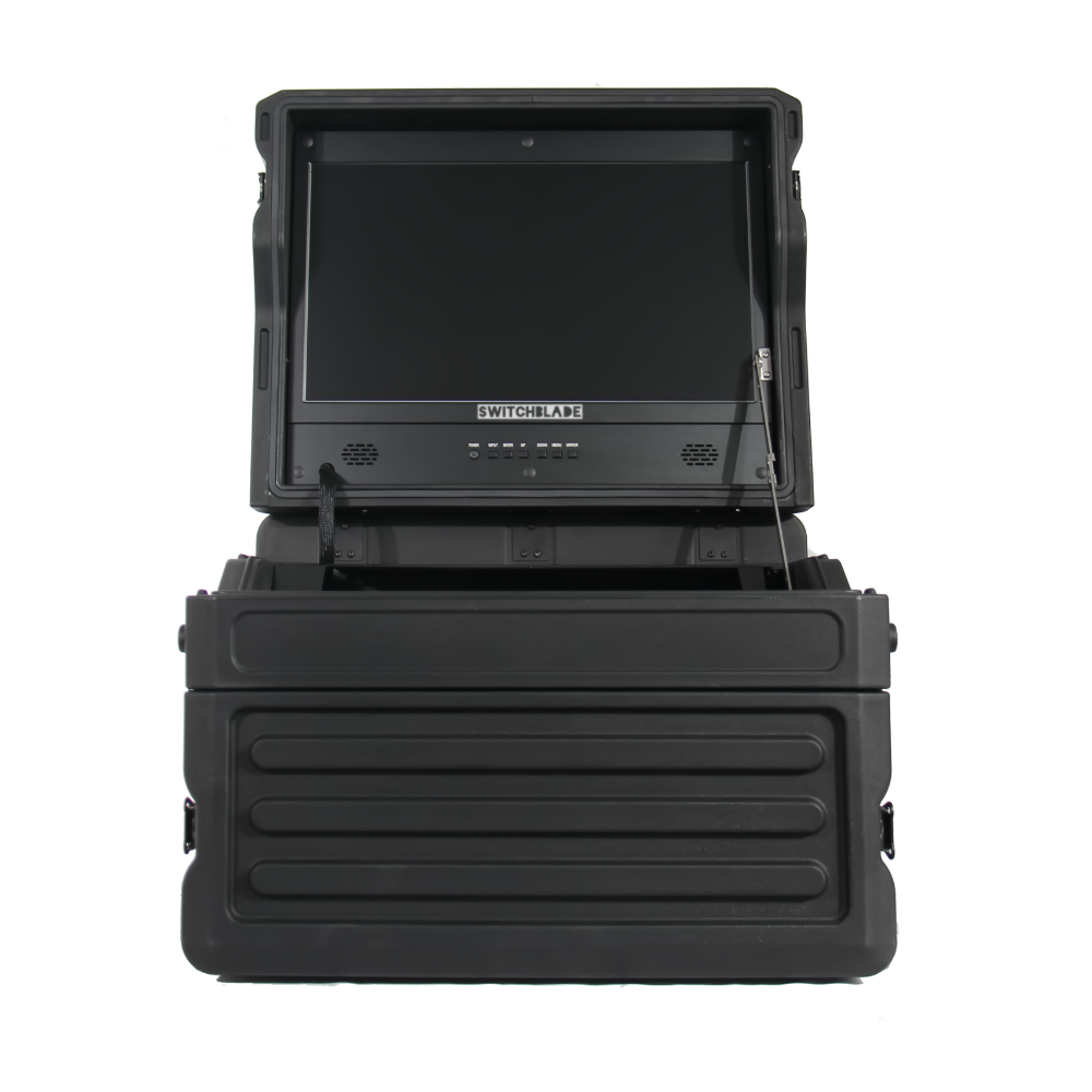 Switchblade GoRack 422 - Portable Broadcasting 4U Rack Case with 21.5-inch Monitor and Control Panel Workspace