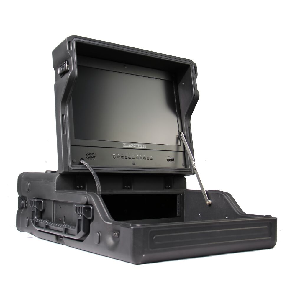 Switchblade GoRack 322 - Portable Broadcasting 3U Rack Case with 21.5-inch Monitor and Control Panel Workspace