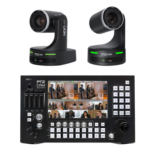 PTZCam Switch N8 Bundle with Two (2) 20X Zoom NDI|HX2 PTZ Cameras.