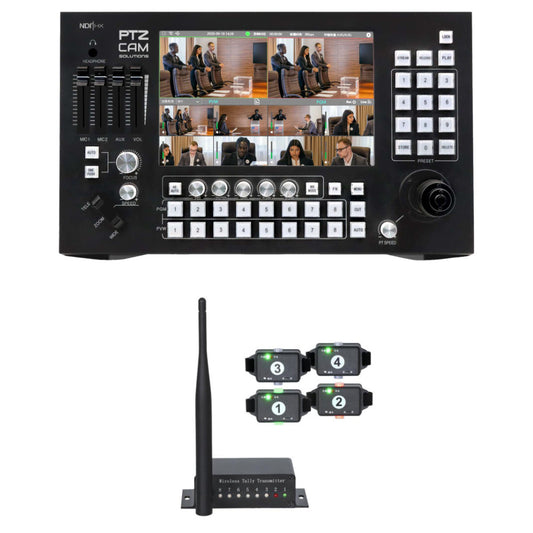 PTZCam Switch N8 bundle with 4-light wireless tally.