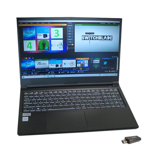 Switchblade Flyte Laptop Production System with vMix 4K, HDMI to USB Capture Interface.