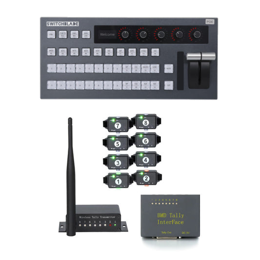 PTZCam TALLY8 8-light Wireless Tally for Blackmagic ATEM with 12-Channel Control Surface.