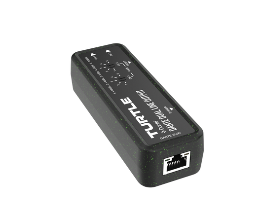 Turtle Dante Dual Channel Analog Line Output Adapter with Gain Controls.