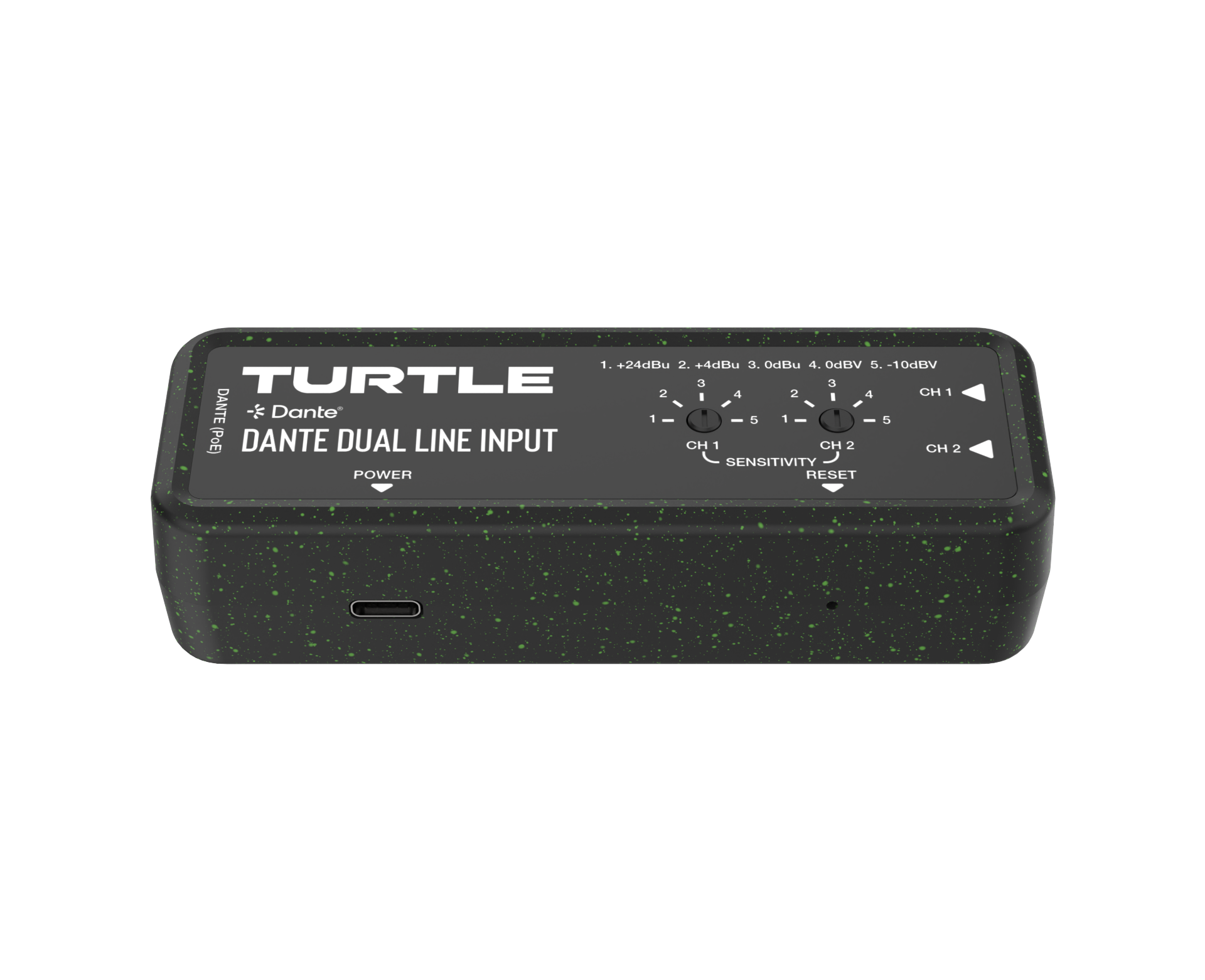Turtle Dante Dual Channel Analog Line Input Adapter with Gain Controls.
