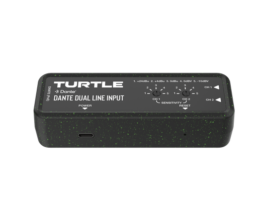 Turtle Dante Dual Channel Analog Line Input Adapter with Gain Controls.