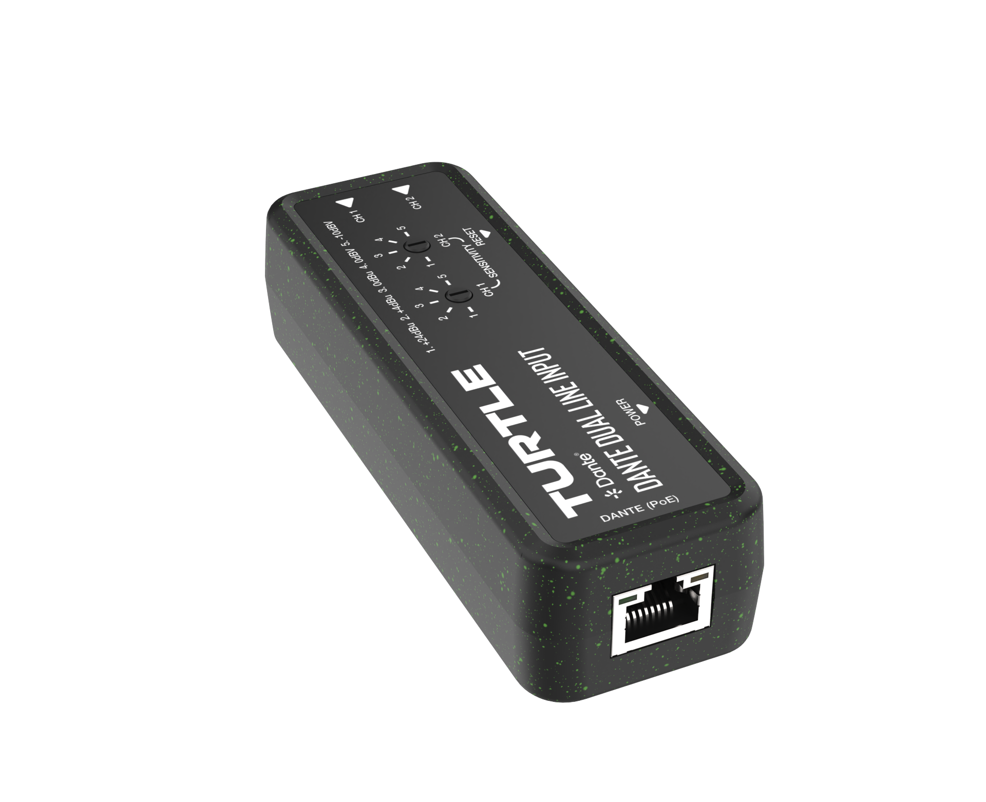 Turtle Dante Dual Channel Analog Line Input Adapter with Gain Controls.