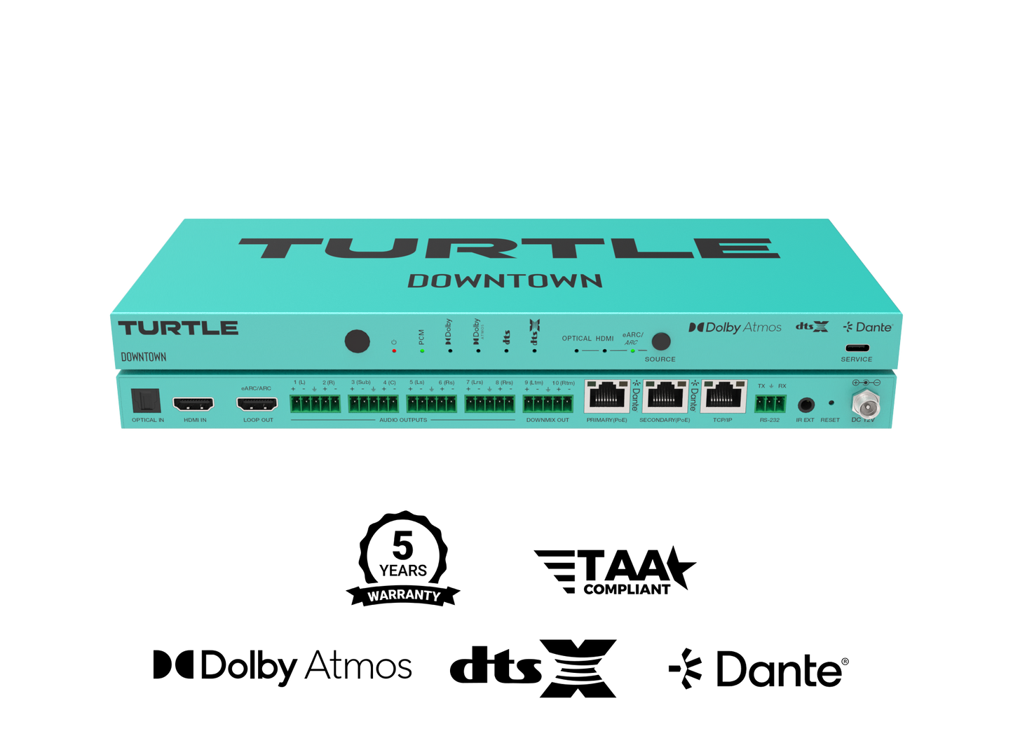 Turtle AV DOWNTOWN - Multi-channel Dolby Atmos and DTS to Dante Encoder