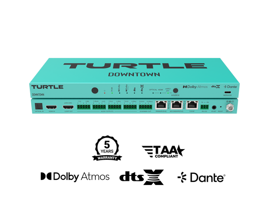 Turtle AV DOWNTOWN - Multi-channel Dolby Atmos and DTS to Dante Encoder.