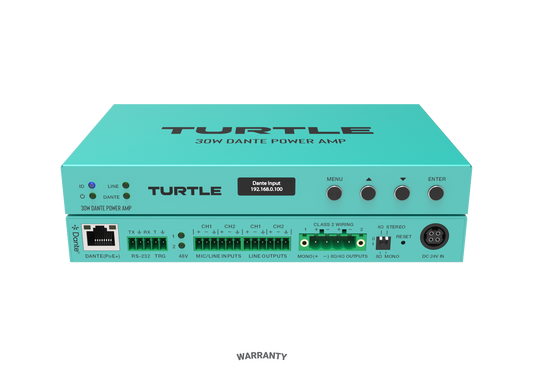 Turtle AV 30W PoE+ Dante Power Amp.