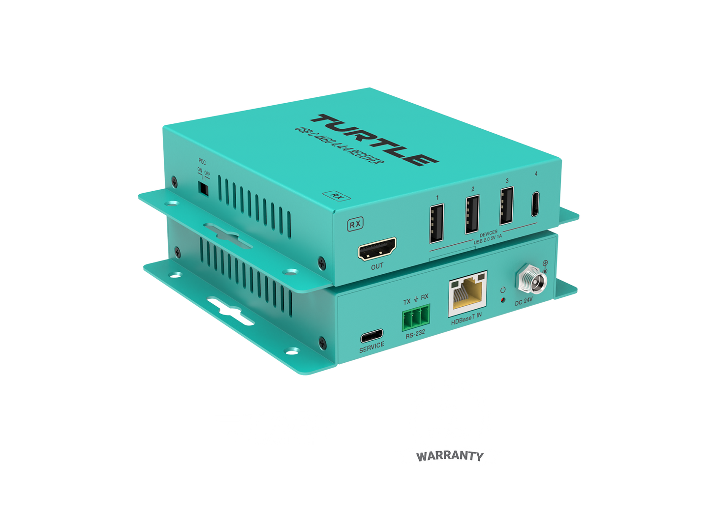 Turtle AV USB-C 4K60 4:4:4 video and USB 2.0 Extender Kit over CAT. Includes Host & Device Extenders