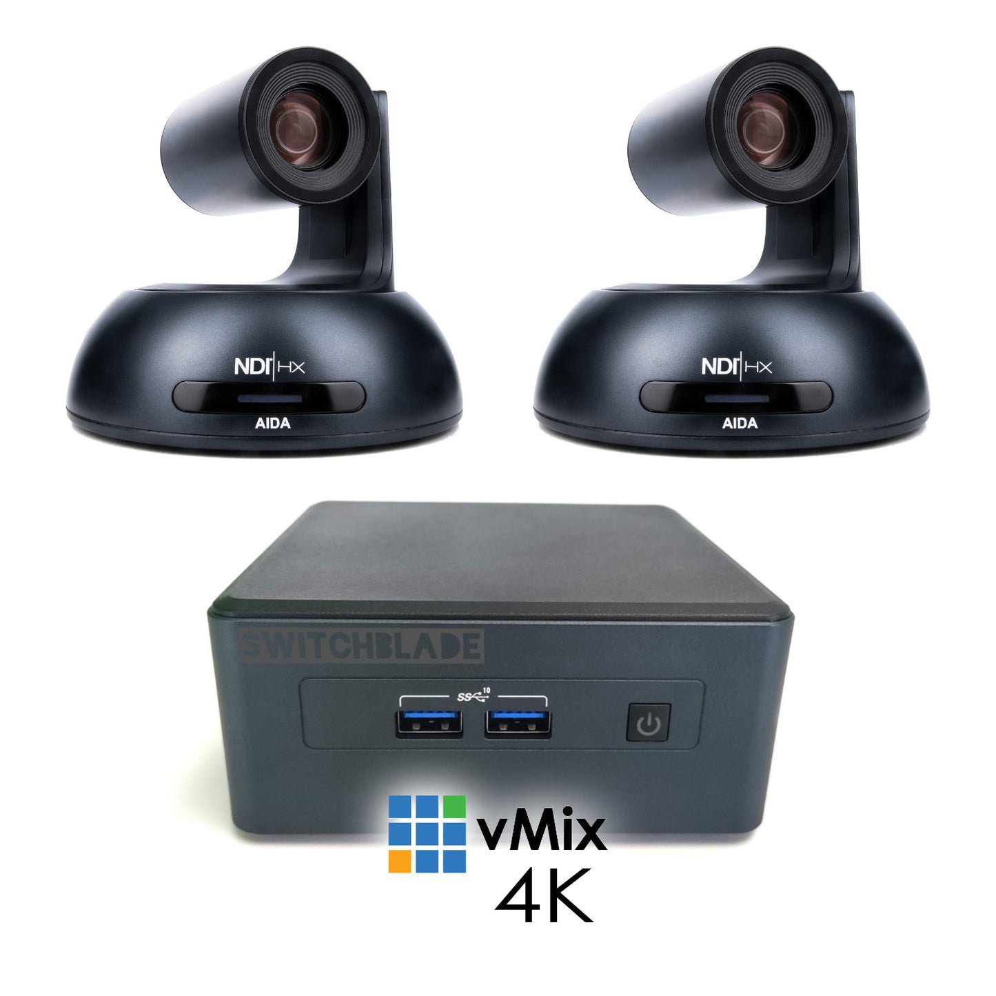 2 Camera Bundle with Two (2) AIDA Imaging PTZ-NDI-X18B Cameras and Switchblade Splyce NDI vMix Production System