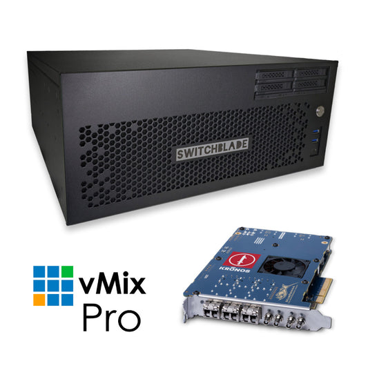 Switchblade LPU4 6-channel ST 2110 + 2-channel 3G-SDI SDI I/O Production Switcher with Bluefish444 Kronos Optikos ST IP and vMix Pro