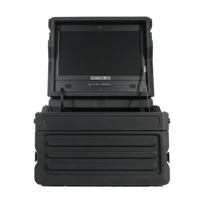 Switchblade GoRack 422 - Portable Broadcasting 4U Rack Case with 21.5-inch Monitor and Control Panel Workspace