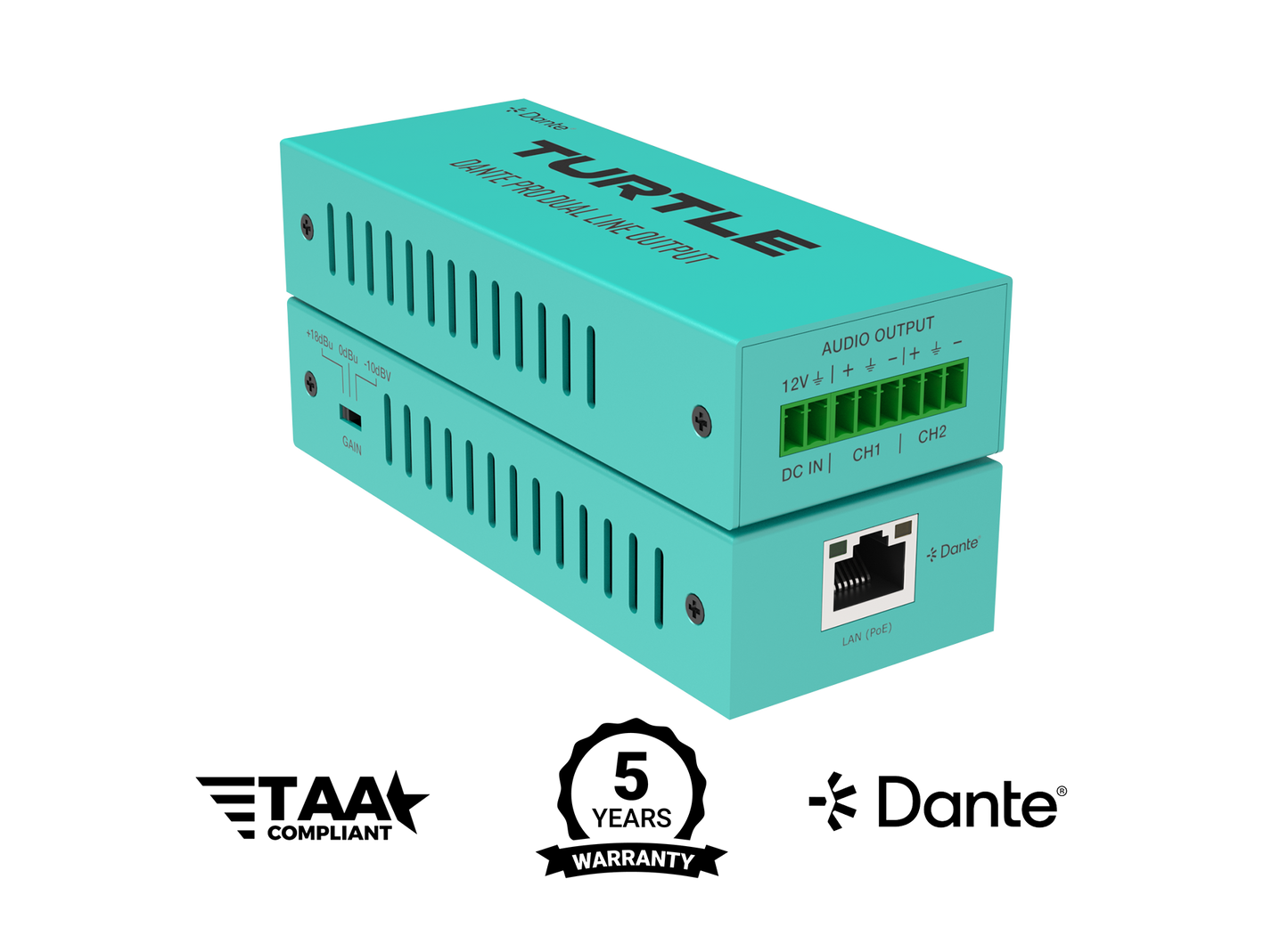 Turtle Dante Pro Dual Channel Analog Line Input Adapter with Gain Control