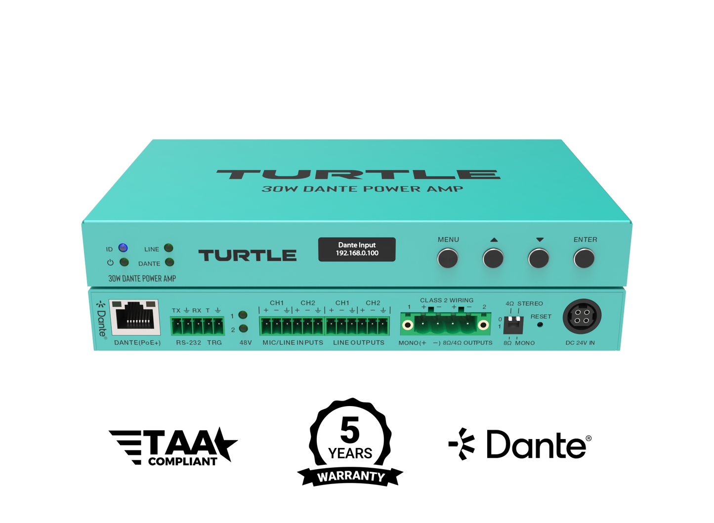 Turtle AV 30W PoE+ Dante Power Amp