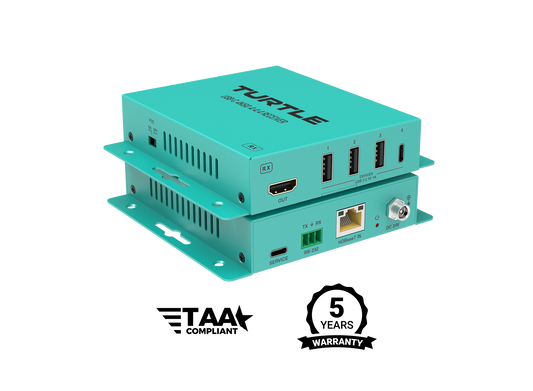 Turtle AV USB-C 4K60 4:4:4 video and USB 2.0 Extender Kit over CAT. Includes Host & Device Extenders.