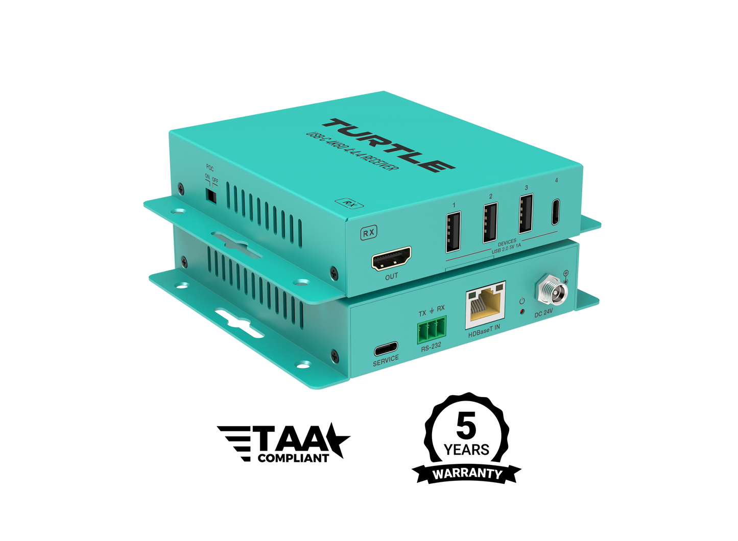 Turtle AV USB-C 4K60 4:4:4 video and USB 2.0 Extender Kit over CAT. Includes Host & Device Extenders