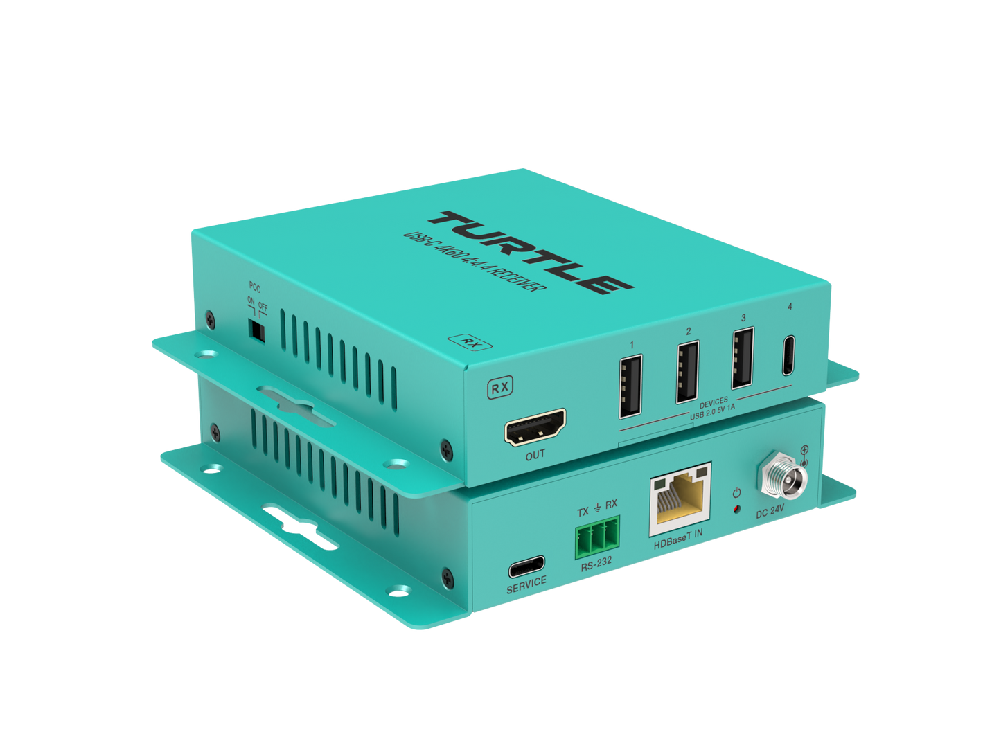 Turtle AV USB-C 4K60 4:4:4 video and USB 2.0 Extender Kit over CAT. Includes Host & Device Extenders